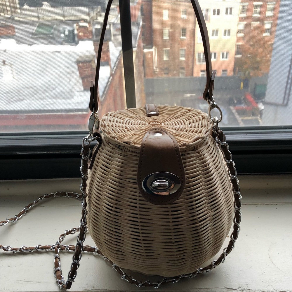 Tan and natural Basket mini bag
